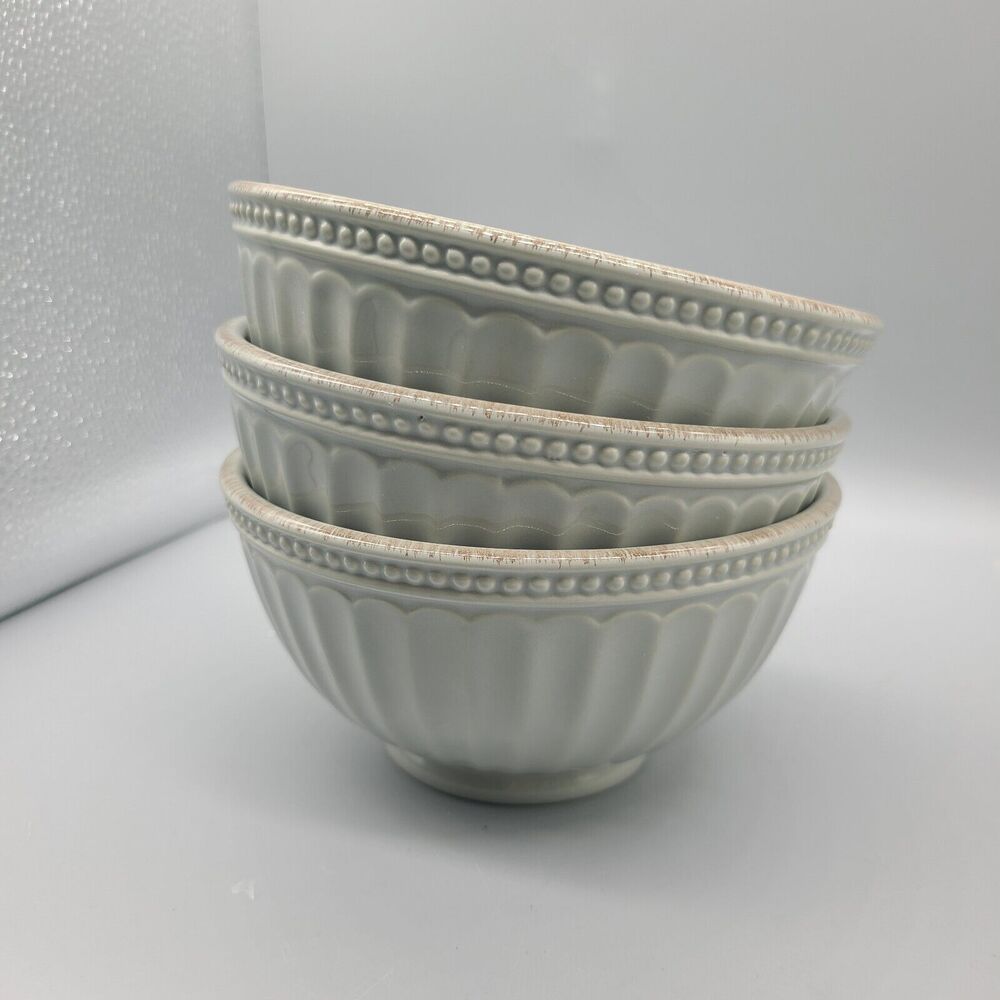 Lenox Set (3) French Perle groove Grey Soup Salad Bowls 6" x3" Excellent